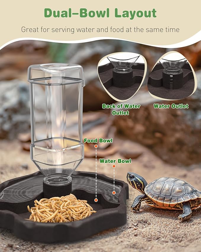 Pawfly Automatic Reptile Water Feeder, Tortoise Water Bottle, Turtle Food and Water Bowl, Water Dispenser for Snake Bearded Dragon Lizard and Chameleon