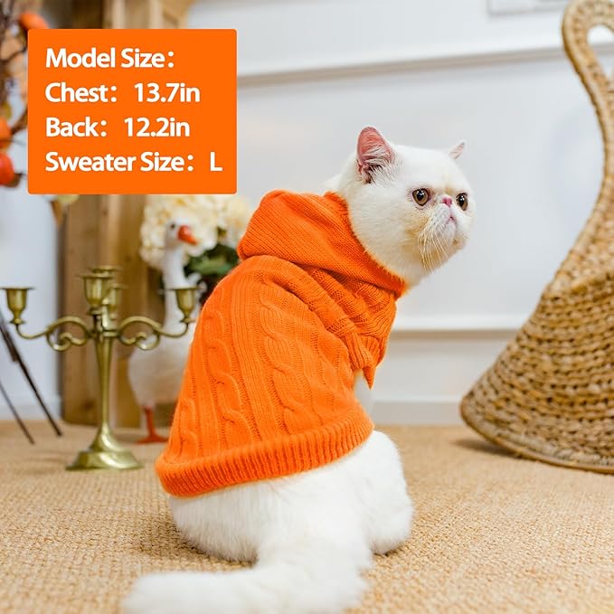 PUPTECK Winter Dog Cat Sweater Coat - Soft Cold Weather Clothes Knitwear for Kitties & Small Dogs Indoor Outdoor Walking Warm, Knitted Classic for Doggies Kitties Girls Boys, Orange M