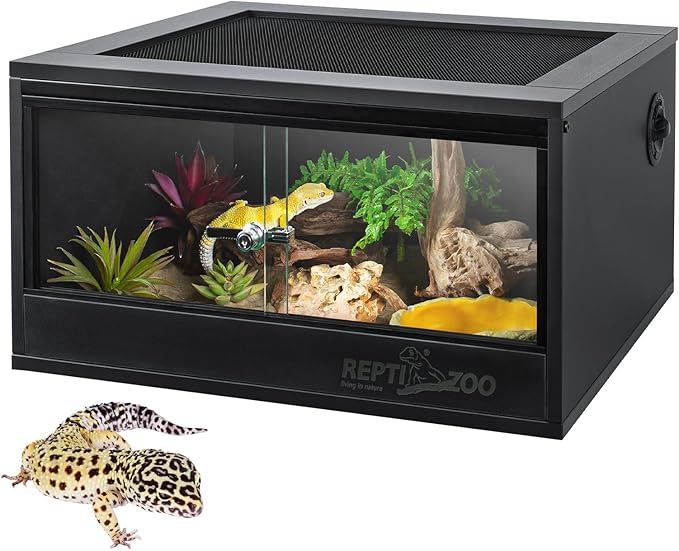 REPTI ZOO 20 Gallon PVC Reptile Terrarium, 24x18x12 inch Reptile Tank for Crested Gecko Leopard Gecko Snake Turtle Hermit Crab, Thermal Insulation Moisturizing
