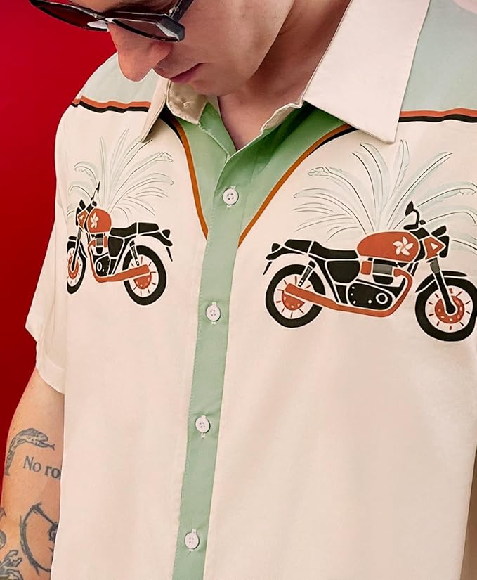 Men’s Hawaiian Shirt Western Cowboy Symmetrical Print Short Sleeve Button Down Casual Beach Holiday Summer Shirt