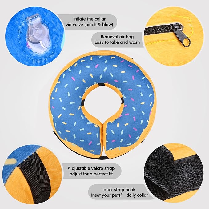 Katoggy Inflatable Dog Cone Collar for Dogs After Surgery, Soft Adjustable Blow up Donut E-Collar for Small Medium Large Dogs and Cats