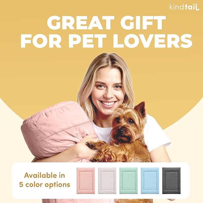 KindTail Dog Crate Pad - Soft Velvet, Reversible Bed - Machine Washable Kennel Mat for Pets up to 25 lbs - Mattress for Cozy Sleeping - 25” x 19” x 1” (Light Green, Medium)
