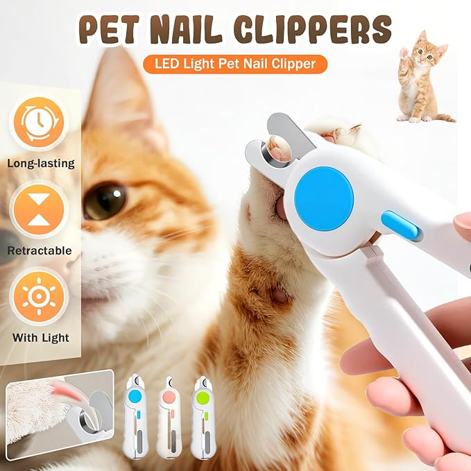 Pets Nail Clippers with Light, Cat Dog Nail Clippers with Built-in Nail File, Sharp Blades, Portable Cat Nail Clipper, Cats Claw Trimmer, Adjustable Claw Clippe for Cats (Style A)