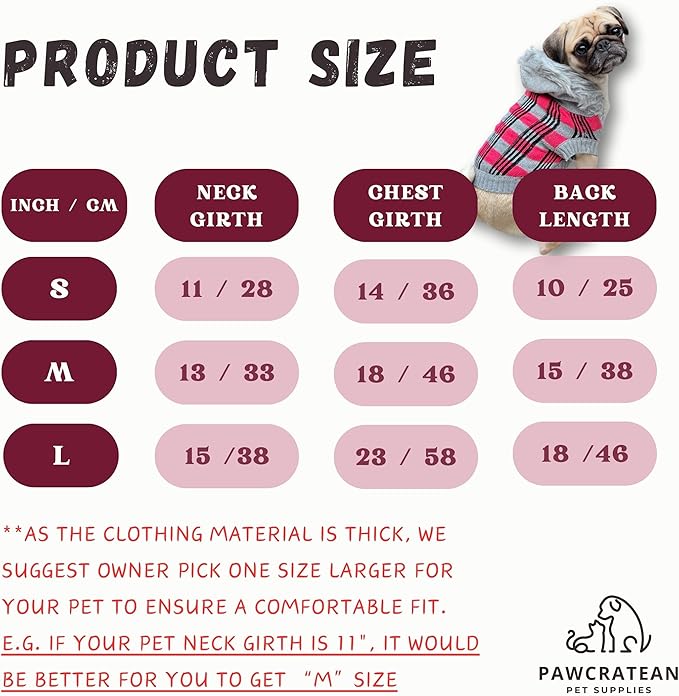 Cute Sweater for Dogs and Cats Soft Flannel Pet Outfit Warm and Cozy Animal Hoodie Small to Large Pet Clothes for Halloween Parties and Everyday Wear (Large, Pink Checkered with Hat)