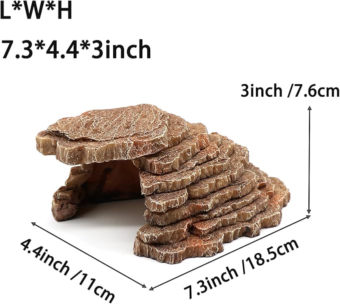 Gecko Hide Shale Scape Step Ledge, Reptile Cave Hideout Tank Accessories Decorations, Great for Reptiles, Amphibians, Leopard Gecko, Lizard, Frogs, Turtle (Small-7.3 * 4.4 * 3)