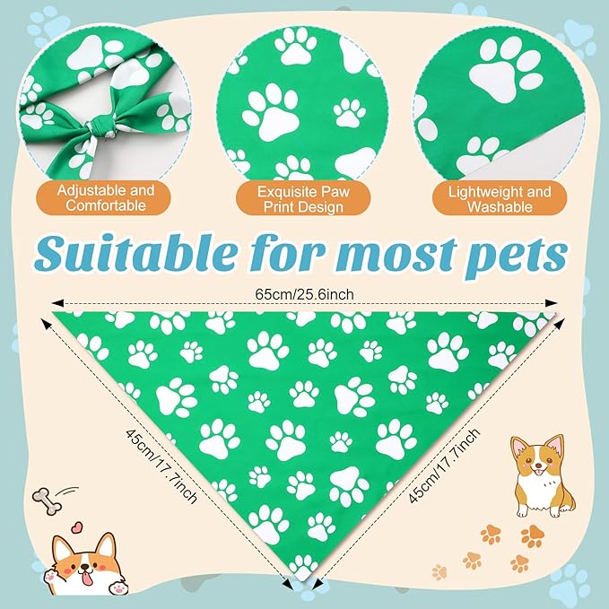 Sanwuta 60 Pcs Colorful Paw Print Dog Bandanas Bulk Soft Triangle Scarves for Pets Party Costume Doggie Walking Photo Props Bibs for Pets Shops Adoption Events National Dog Day Gifts