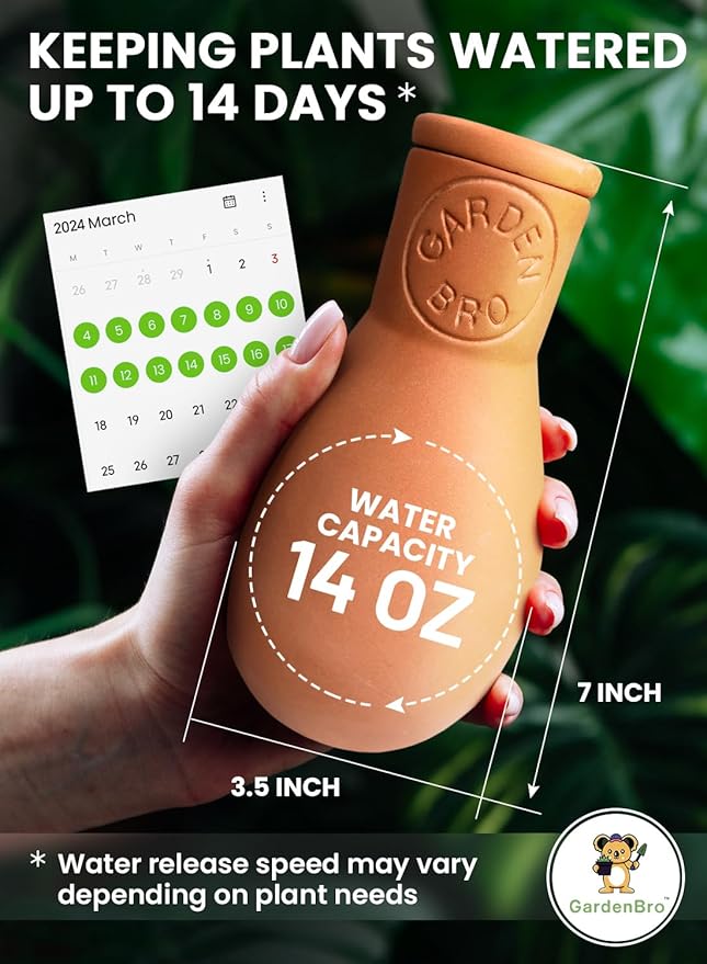 4 Pcs Ollas Terracotta Watering Pots Large - 14 Oz Terracotta Self Watering Globes For 1-week Easy To Refill - Clay Garden Olla Pots Plant Waterers While On Vacation Outdoor & Indoor [4pcs Large 14oz]