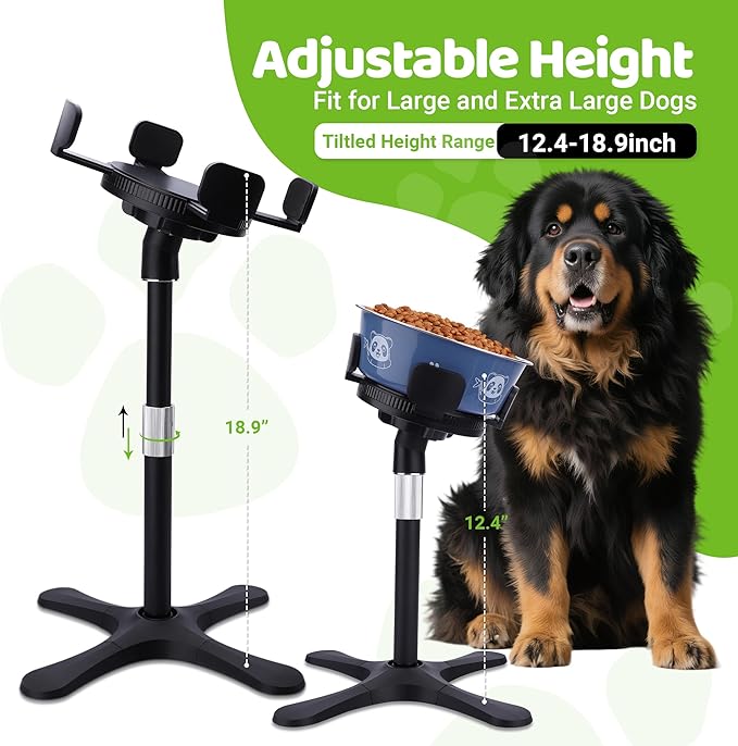 Elevated Dog Bowls for Large and Extra Large Dogs,Adjustable Width Dog Bowl Stand for 5.5-9.5" Wide Bowls,Food and Water Feeder,Single Holder with Tilted Height Adjust 12.4''-18.9'' (with Bowl)