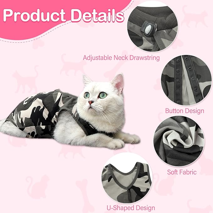 Cat Recovery Suit for Abdominal Wounds or Skin Diseases, Cat Onesie for Cats After Surgery Female Kitten Recovery Suit, Breathable E-Collar Alternative for Cats After Spay Anti Licking Wounds