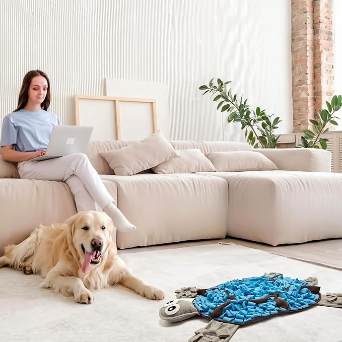 Snuffle Mat for Dogs, Tortoise-Themed Slow Feeder for Small/Middle/Large Breed, Durable Washable Portable Pet Feeding Mat, Nose Work Training Pad, Anxiety Relief & Mental Stimulation(S, Blue)