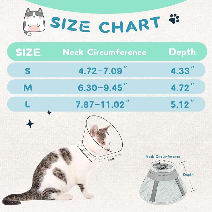 Supet Cat Cone Collar Soft to Stop Licking and Scratching, Breathable Comfortable Mesh Recovery Cone for Cats and Small Dogs After Surgery Neuter, Spay, Lightweight E Cone Collar Alternative (L)