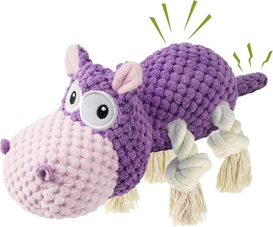 Squeaky Dog Toy - Plush Interactive Chew Toy for Large, Medium and Small Dogs, Keeps Them Busy (Purple, Medium)