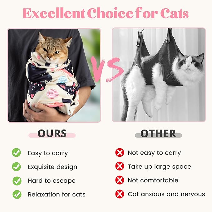 21.7“ Cat Wrap for Cutting Nails Self-Adherent Fabric Cat Wrap for Grooming Cat Restraint for Nail Clipping Anti-Escape Cat Calming Wrap Within 6lbs