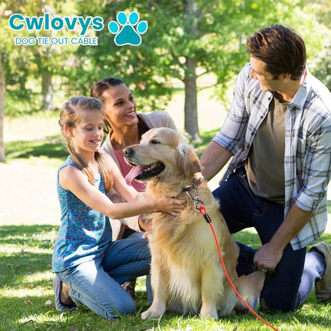 Dog tie Out Cable, 10/20/25/30/50/70/100 feet, Suitable for Dogs up to 350 pounds, Dog Cable with Swivel Buckle, Lightweight, Non-Winding, for Outdoor Camping, Yard Dog Cable (Red, 30FT)