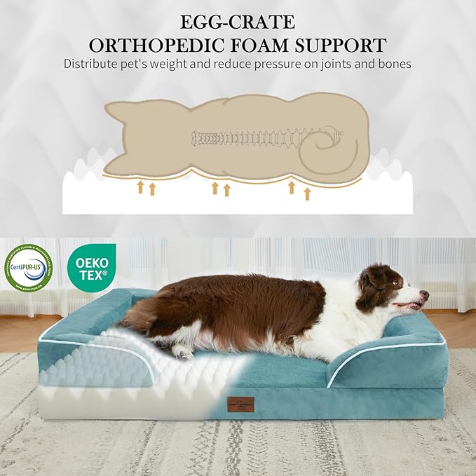 Comfort Expression Jumbo Breed Dog Bed, Orthopedic Beds for Extra Large Dogs, Waterproof Dog Bed, PV Washable Dogs Sofa Beds with Removable Cover & Non-Slip Bottom(Jumbo,Washed Blue)