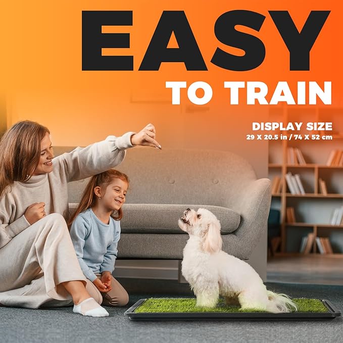 Hompet Dog Grass Pad with Tray Large, 29"x20.5", 2 Reusable Artificial Turf for Dogs Potty, Waterproof Non-Slip Washable Pee Pads, Quickly Absorbency Portable Dog Litter Box for Indoor/Outdoor Use