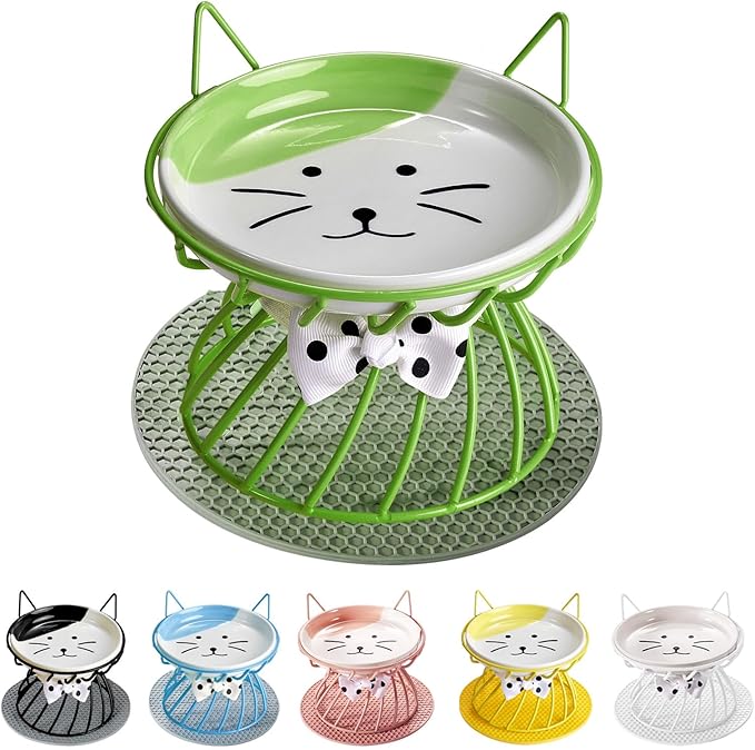 Tilted Elevated Cat Bowl, Food & Water Cat Bowl， Ceramic Pet Food Bowl for Flat Faced Cats, Protect Pet's Spine, Dishwasher Safe