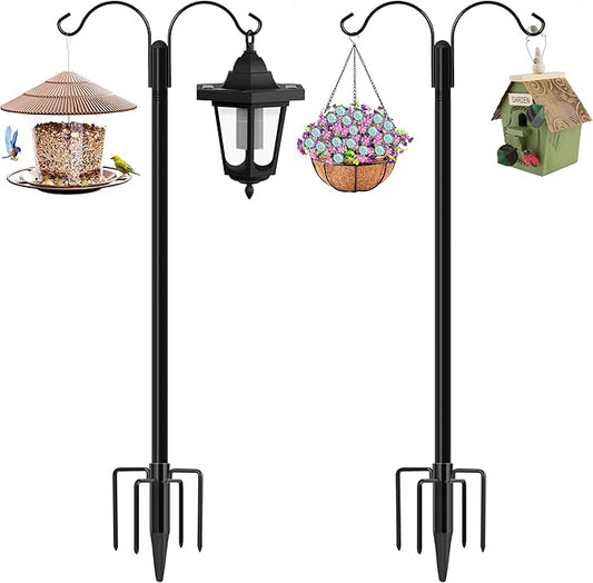 XDW-GIFTS Shepherds Hooks for Outdoor, 2-Pack 92 Inch Heavy Duty Bird Feeder Pole, Garden Pole for Hanging Plants, Lantern, Hummingbird Feeder, Hanging Plant Stand with 5 Base Prongs