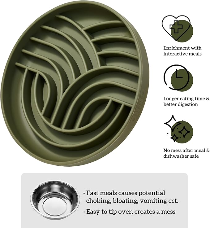 OHMO Slow Feeder Dog Bowls(Tree Life, Camo Green) Enrichment Soft Silicone Food Safe Feeding Bowl Non Slip Suction Cup for All Breed Pet, Cat Slow Down Eating Dishes, Boredom and Anxiety Reducer