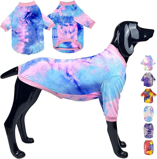 D.E.E Cotton Dog Shirts Large Tie Dye Dog Clothes Lightweight Girl Boy Big (Pink, L(19.6" Back 24.8" Chest))