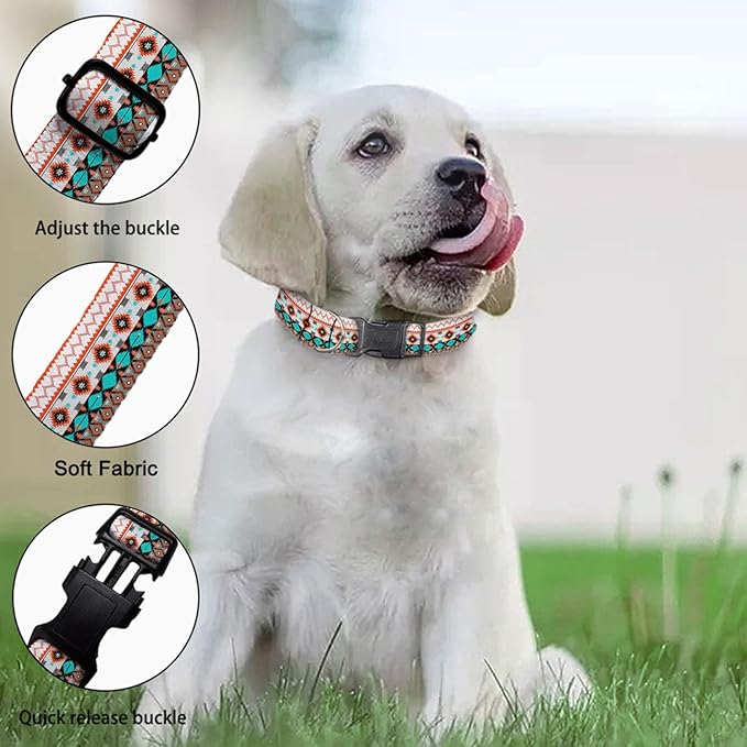 Colorful Aztec Pattern Dog Collars Soft Adjustable Collar Strap for Small Medium Large Dogs Cats Pet
