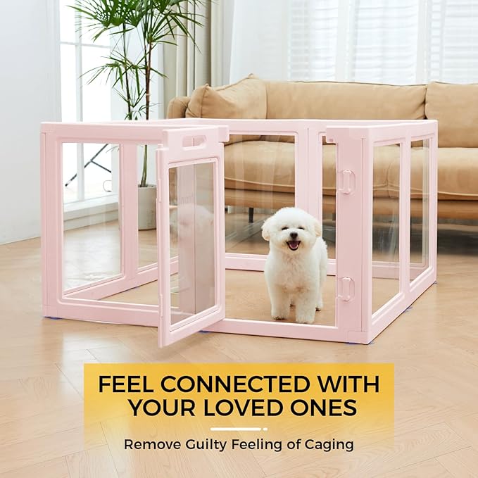 Clear Acrylic Plastic Dog Playpen - Clear Dog Play Pen - Easy Assemble Acrylic Dog Playpen - Puppy Playpen, Cat Playpen, Small Animal Playpen, Dog Play Pen Indoors (Pink-23.6" H, 8PCS)