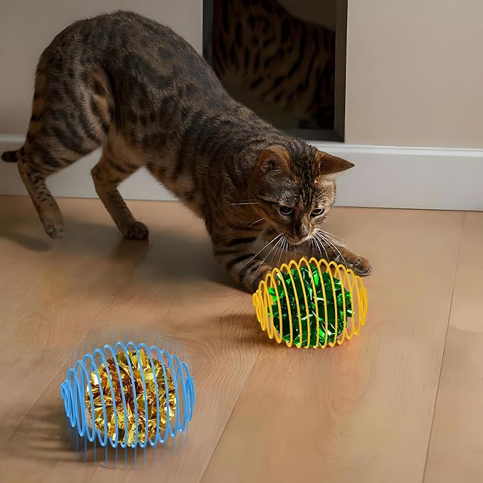 Jecery 5 Pcs Halloween Cat Spring Balls Toys Stretchable Rolling Balls Colorful Playful Coils Interactive Spring Action Toy Caged Rats for Kitten Cat Pet Supplies(Crinkle Ball,Multicolor,5 Pcs)