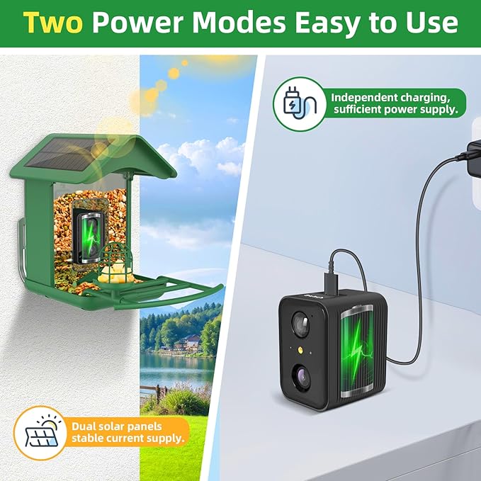 Smart Bird Feeder with Camera Solar Powered,AI Species Identify,2K HD Auto Capture Video,Instant Arrival Alerts,2L Large Capacity,IP65 Waterproof,Hummingbird Feeders for Outdoors,Gift for BirdLovers