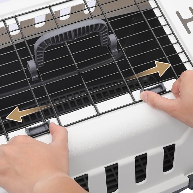 MoNiBloom 22-Inch Dog Crate Plastic 2-Door Top Loading Cat Carrier, Hard-Sided Dog Travel Carrier for Small Dogs and Cats, Ventilation and Security Lock Design for Pets up to 22 lbs (Grey)