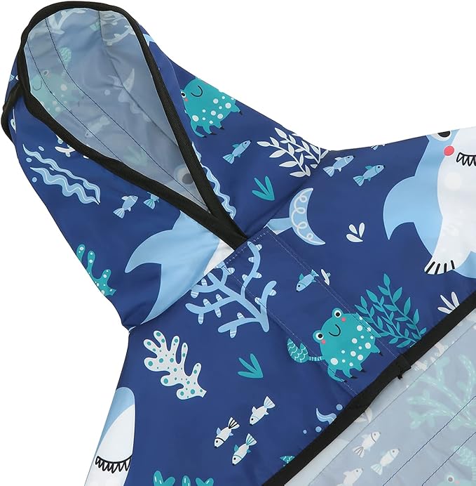 HDE Dog Raincoat Jacket Reflective Adjustable Hooded Pet Poncho Rain Coat with Leash Hole for Small to X-Large Dogs Sharks - L