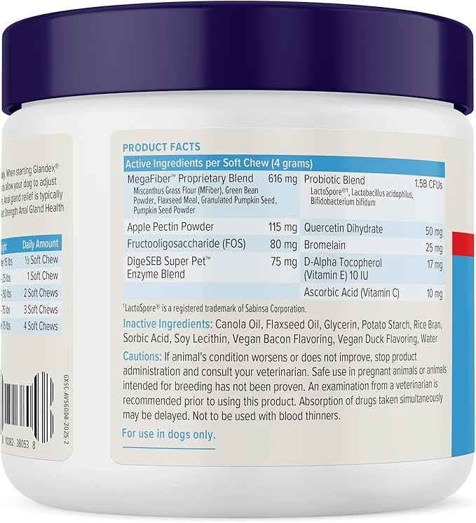Vetnique Glandex Anal Gland Soft Chew Treats with Pumpkin for Dogs Digestive Enzymes, Probiotics Fiber Supplement for Dogs Boot The Scoot (Advanced Strength Duck/Bacon Chews (Vegetarian), 60 Ct)
