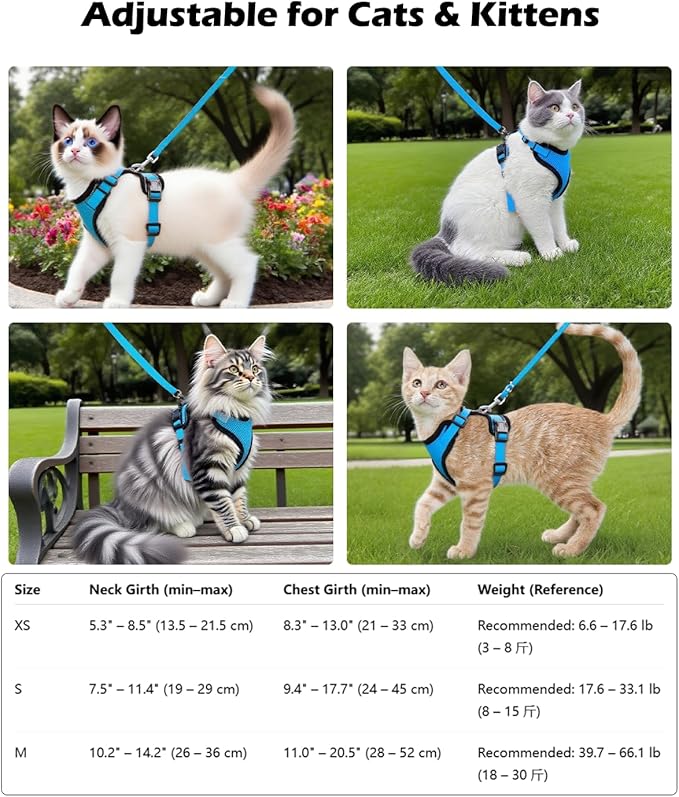 Luxelle 2 Pack Escape-Proof Cat Harness and Leash Set for Walking – Adjustable No Pull Soft Vest with Easy-Wear Buckle, Reflective Straps, Breathable Mesh – Outdoor Travel Harness for Cats & Kittens