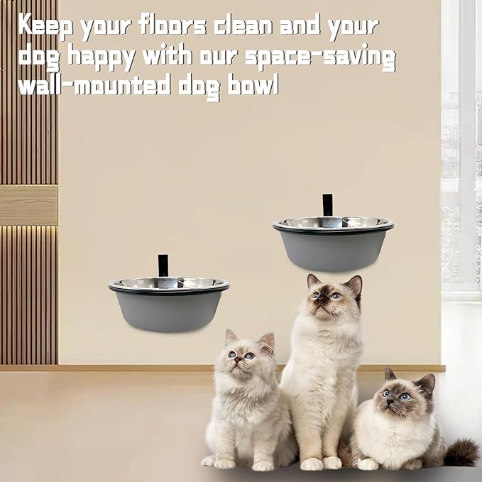 Wall Mounted Dog Bowls-2 * 48 Oz, Stainless-Steel Raised Adjustable Height Dog Food and Water Bowls, Elevated Pet Comfort Feeding Bowl for Medium Large Dogs Cats