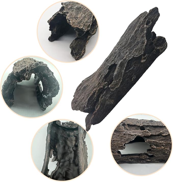 Tfwadmx Leopard Gecko Hide, 10" Reptile Hideout, Resin Simulated Hollow Log for Aquarium, Betta Fish Hideout, Reptile Tank Accessories for Corn Snakes, Lizards, Axolotls