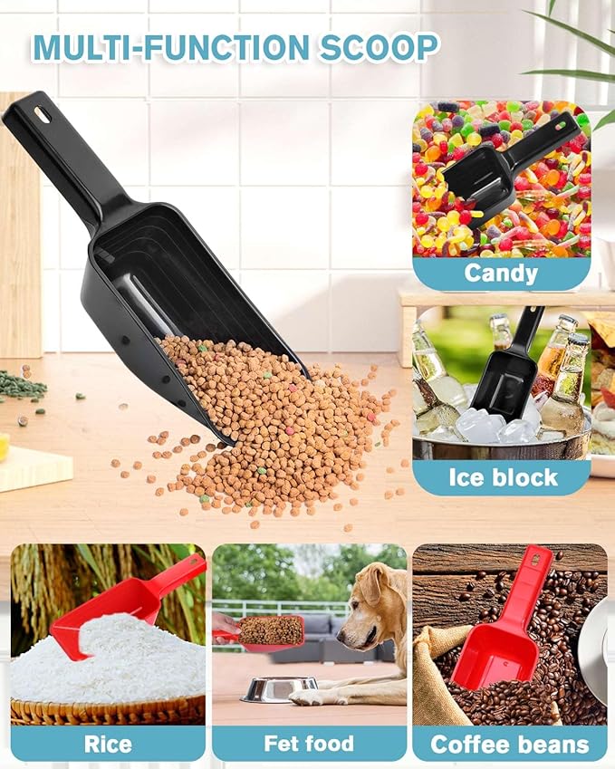 2 Cup Dog Food Scoop(2 Pack), Plastic Pet Food Scoop with Measuring Lines for Accurate Pet Food Portions,Dishwasher Safe (Black and Red)