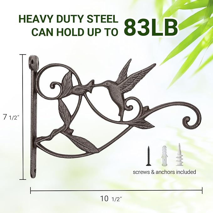 Mkono Hanging Plant Bracket Hook Iron Decorative Plant Hanger for Flower Basket Bird Feeder Wind Chime Lanterns, 2 Pack