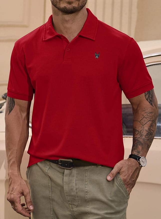 Men Embroidered Doberman Polo Casual Short Sleeve Plain Collar Shirt (S-XXL)
