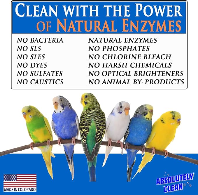 Absolutely Clean Amazing Bird Cage Cleaner and Deodorizer - Just Spray/Wipe - Safely & Easily Removes Bird Messes Quickly and Easily - Made in The US - Fragrance Free (32oz Pack of 1)