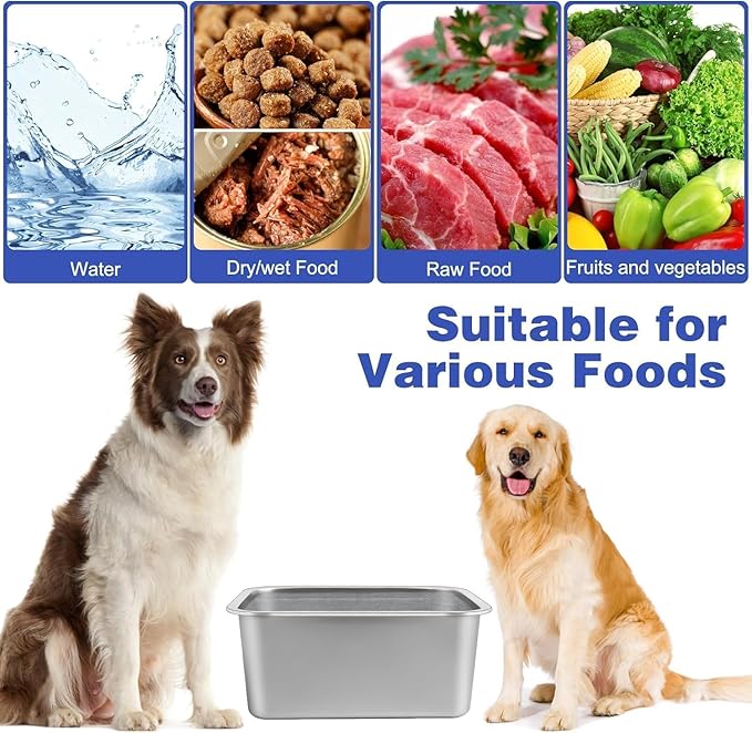 4 Gallons Large Dog Water Bowl, 2PCS Stainless Steel Metal Dog Bowls, Large Capacity Pet Food Bowl Water Dish for Indoor and Outdoor Universal for Giant Dogs 15.7x11.8x6 Inch