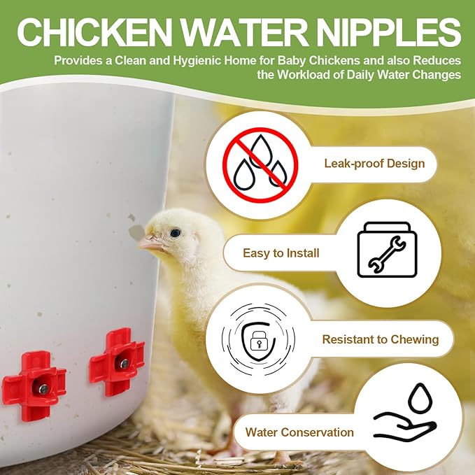 18PCS Poultry Watering Cups,Automatic Chicken Water Cups,Chickens Waters Nipples,DIY Chicken Watering System with Tee Fittings and Drill for Chicken,Duck,Goose,Bird and Other Kinds of Poultry