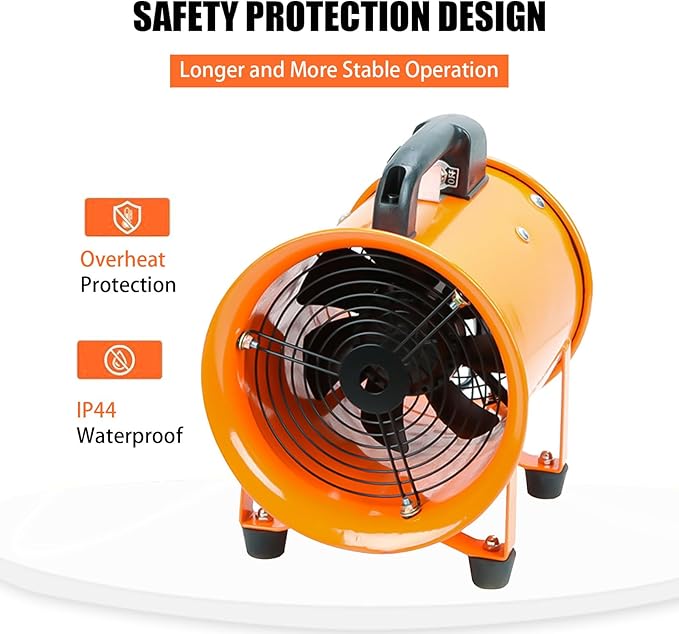 10-Inch High-Velocity Portable Utility Blower Fan, Industrial Exhaust Fan with 16.4ft Flexible Duct Hose, 3150 RPM Low-Noise Ventilator for Basements, Workshops, Warehouses, and Confined Spaces