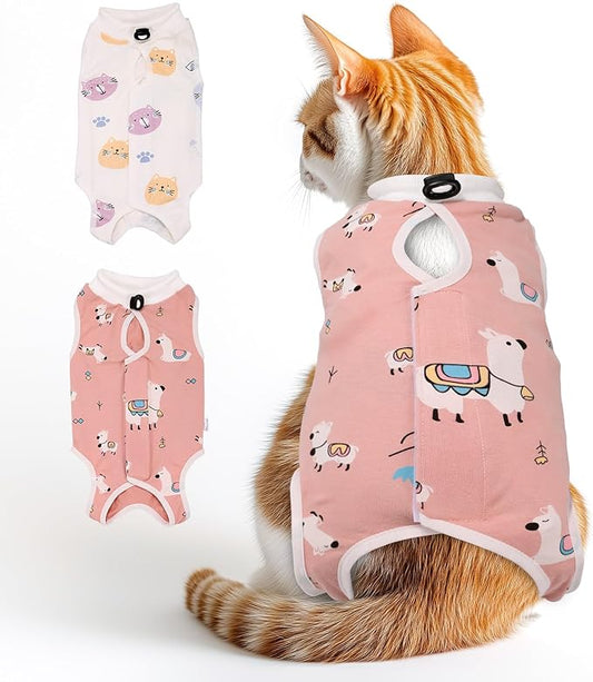 2 PCS Cat Recovery Suit for Spay Abdominal Wounds Female, Cat Onesie for Cats After Surgery, Pet Surgery Recovery Suit Kitten Onesie for Cats Anti Licking (Colorful (2PCS), Medium)