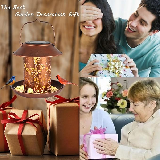 Bird Feeders for Outdoors Hummingbird Solar Lanterns Outdoor Waterproof Hanging Garden Decor Birthdays for Women Mom Metal Solar Decoration Outside for Yard, Patio, Lawn