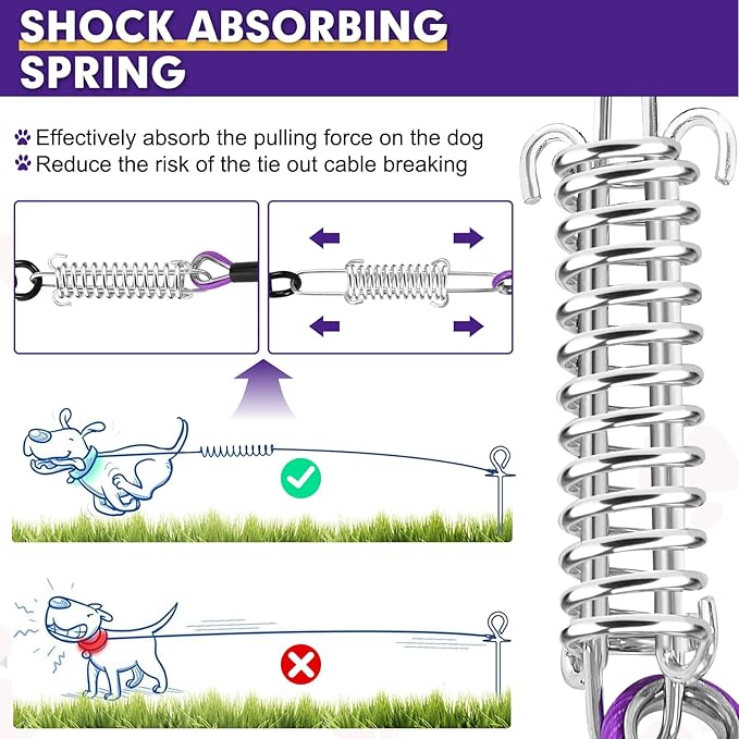 Snagle Paw Heavy Duty Long Dog Leads for Yard 200FT-1000LBS Break Strength,Dog Tie Out Cable with Swivel Lockable Hook & Spring,Chew Proof Dog Chain for Outside,Dog Run Cable for Medium Large Dogs
