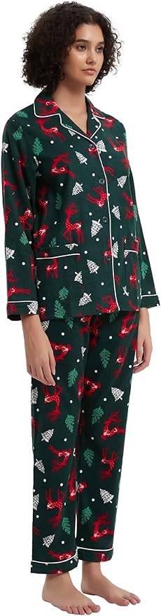 GLOBAL Flannel Pajamas for Women 2-Piece Comfy and Cozy Flannel Pj Set Cotton Loungwear