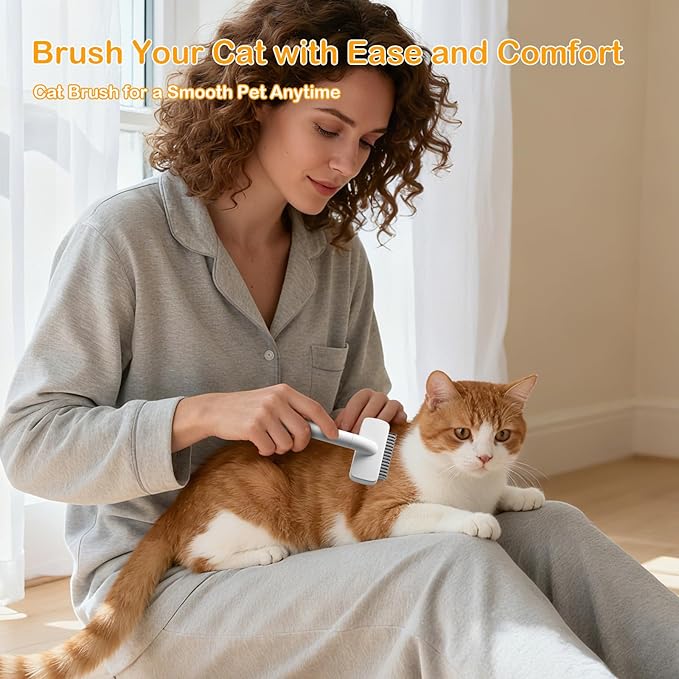 Cat Brush cat grooming supplies Gently Removes Loose Undercoat Mats, Tangled Hair and Soothes Skin. Ideal for Long and Short Haired Pets. (White)