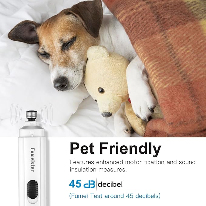 Pet Nail Grinder for Dogs - Quiet 2-Speed Type-C Rechargeable Dog Nail Trimmer, Low Noise Paw Grooming for Dogs & Cats (White)
