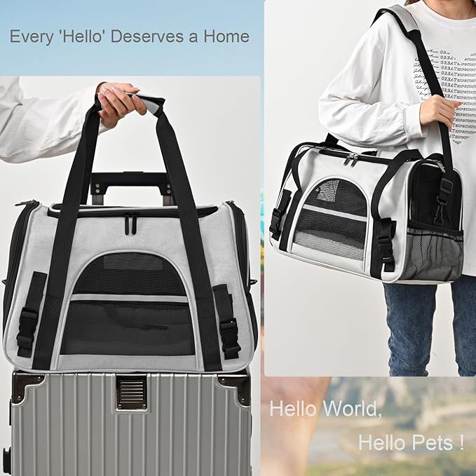 Dog Cat Carrier Soft for Small Pet Up to 16 Lbs TSA Airline Approved Travel Carrier Collapsible Puppy Car Mesh Bag 17.5 * 10.2 * 11.4 inch - Grey & Black