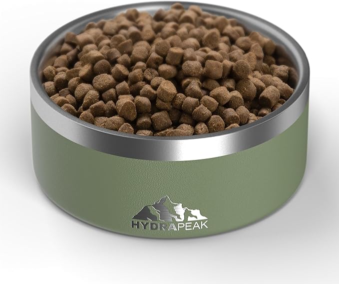 Hydrapeak Dog Bowl; Non Slip Stainless Steel; Water and Food Dish; Large Sized and Small Dogs; 32oz 64oz; Multiple Sizes; 4 Cup | Sage Leaf