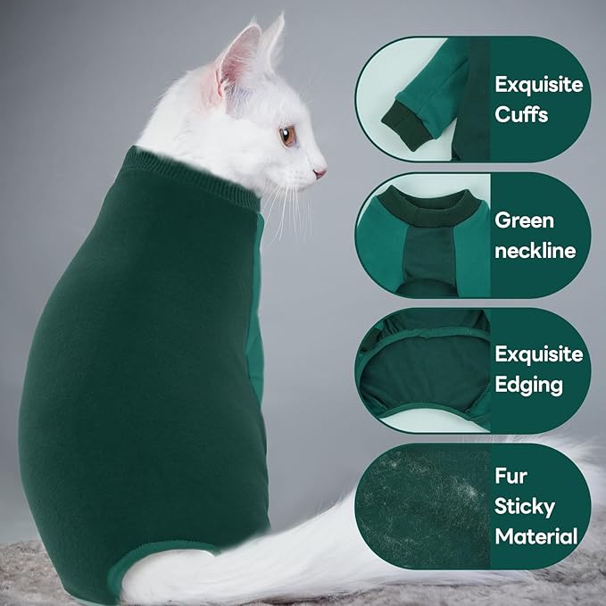 QBLEEV Cat Pajamas for Cats Only, Sticky Hair Cat Clothes, Prevent Lost Fur Kitten Onesie Shirts Costumes Outfits for Daily Wear Parties Photography, Cat Recovery Suit for Cats or Small Dogs